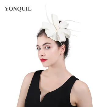 

Imitation sinamy icory classic women hat party ladies fascinator headwear female formal occasion church chapeau cap feather