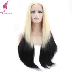 Yiyaobess светлый блондин черный Ombre Синтетические волосы на кружеве парик Синтетический натуральные волосы два тона бесклеевого длинные