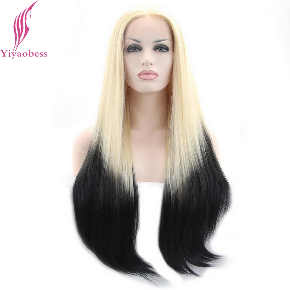 Yiyaobess Light Blonde Black Ombre Lace Front Wig 
