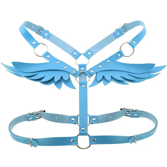 Light blue Пояс ручной работы из искусственной кожи с маленькими крыльями для женщин, пояс для груди, пояс для тела, сексуальный корсет, ремни для девушек, пояс для талии - Цвет: Light blue