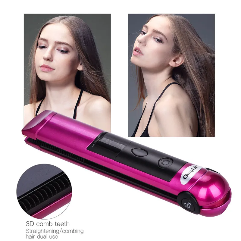 

Wireless 2 in 1 USB Charging Flat Iron Straightening Irons Hair Straightener Ceramic Curler Smooth Hair Styling Tools Travel
