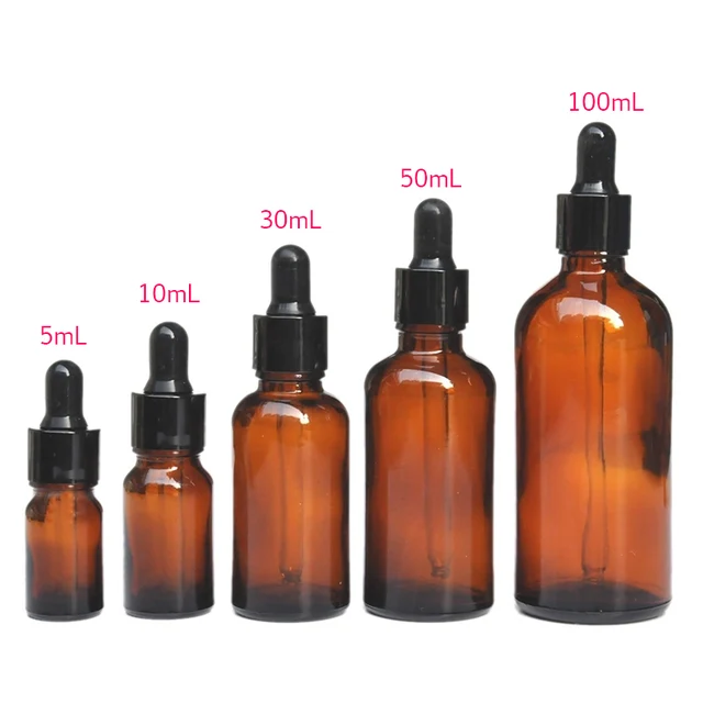 5 100ML Reagent Eye Dropper Drop Amber Glass Aromatherapy Liquid Pipette Bottle Refillable