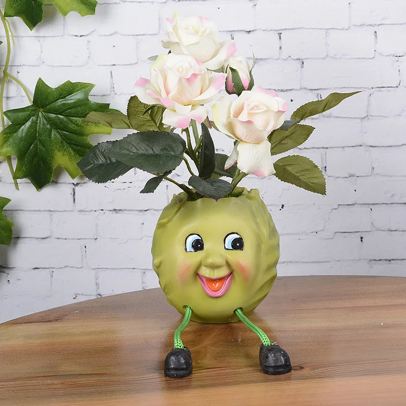 Rose Bonsai Artificial Flowers Creative Smiling Face Pot Resin Gifts