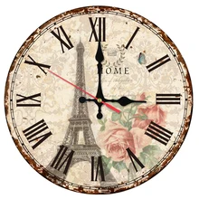 Новые модные деревянные настенные часы кварцевые часы украшение дома в европейском стиле гостиная круглые с одной лицевой поверхностью Эйфелева на наклейки