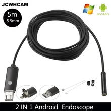 JCWHCAM 5,5 мм Android USB эндоскоп камера 5 м гибкая трубка осмотр смартфон на базе Android OTG usb-бороскоп камера 6LED