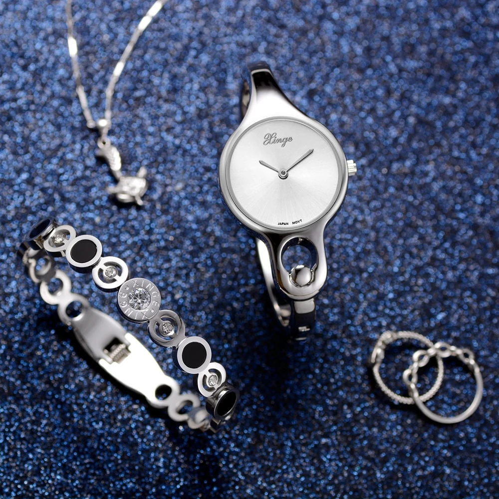 

Xinge Brand Women Watches Waterproof Fashion Clock Luxury Silver Watches Set Stainless Steel Trend Suit Simple Wrist Watch