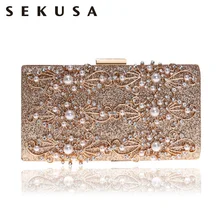 SEKUSA, украшенный бисером, стильный женский клатч, вечерние сумки, стразы, расшитые блестками, дамские сумочки, на плечо, с цепочкой, металлические, вечерние, свадебные сумочки