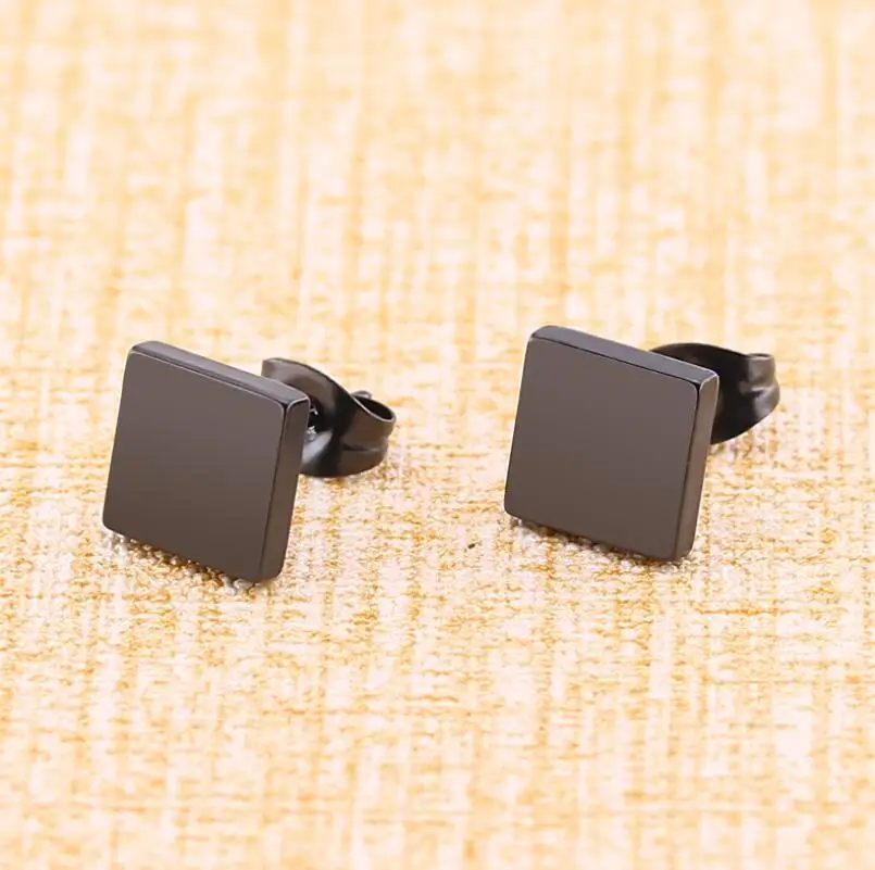PE051Titanium серьги гвоздики Короткие квадратные для женщин и мужчин 316l из