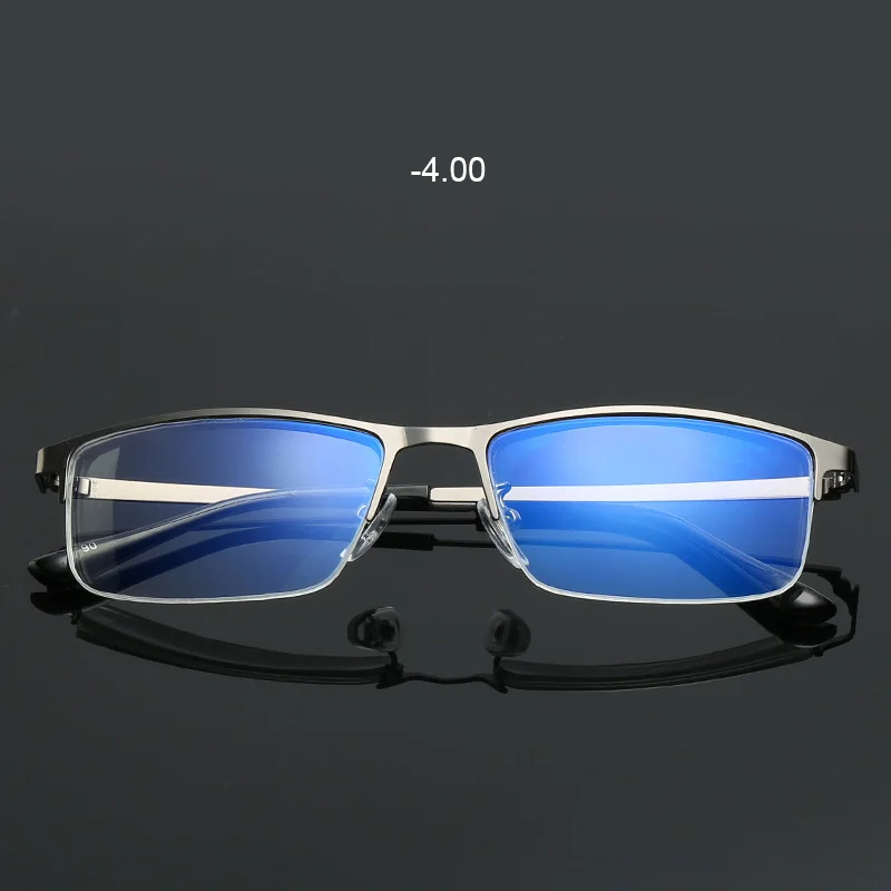 Близорукие дистанционные очки близорукость полуоправа сплав синий светильник Блокировка компьютерные очки деловые очки для мужчин и женщин - Цвет оправы: -4.00