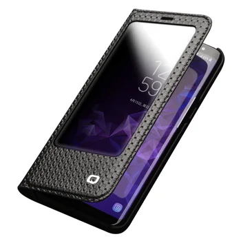 

QIALINO for Samsung Galaxy S8 Cases Smart View Flip Genuine Leather Window Cover for Samsung S9 Plus Case Kickstand Function