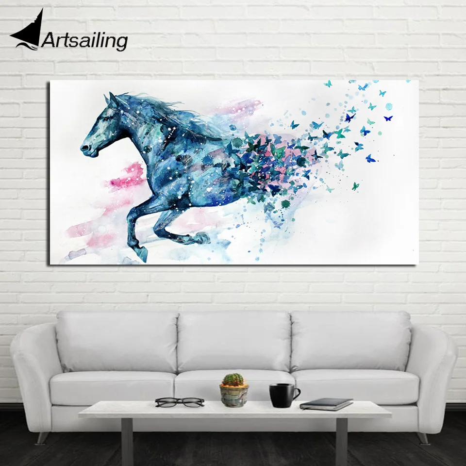 

Posters Wall Painting Art Home Decor Modern 1 Horse and Butterfly Panel HD Print Painting Modular Pictures Canvas