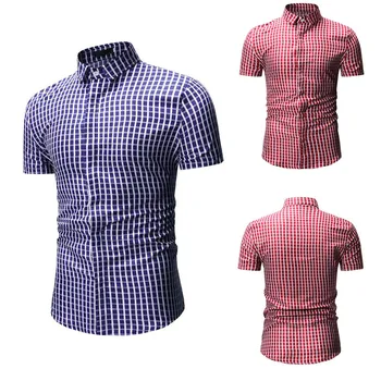 

Man Tops Men's Summer New Simple Fashion Chequered Short-Sleeved Shirt Leisure Blouse Top