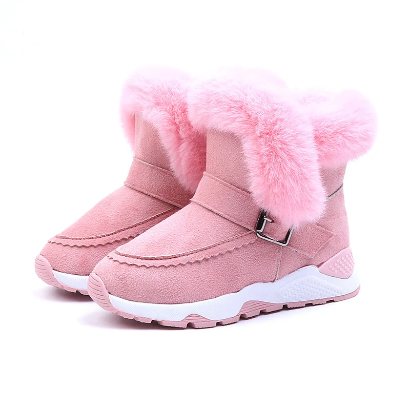 Mudipanda/зимние детские ботинки; 26, 27, 28, 29, 30, 31 размер; Цвет черный, розовый; бархатная хлопковая обувь на среднем каблуке; теплая нескользящая обувь для мальчиков и девочек