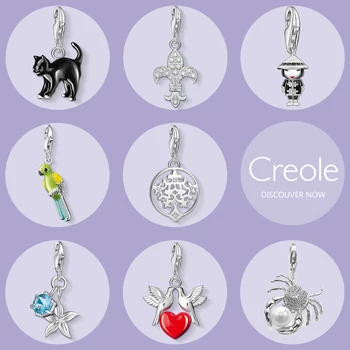 

Black Cat Fleur-de-lis Lily Doll Parrot Tree Starfish Love Birds Crab Charm Pendant,2019 Summer Jewelry 925 Sterling Silver Gift