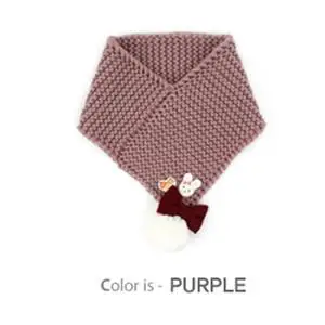 South Korea Winghouse Children Scarf Cartoon Rabbit Bowknot Muffler Pompom Girl Autumn Winter Ring Collar Neck Warm Neckerchief - Цвет: Фиолетовый