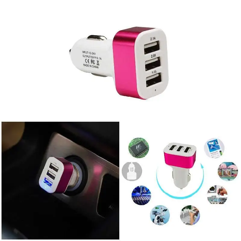 

5 Colors 3 USB Port Phone Charger Car Charger Adapter 12V 24V to 5V Fast Charge USB 2.1A 2A 1A for Car Smart Phone GPS
