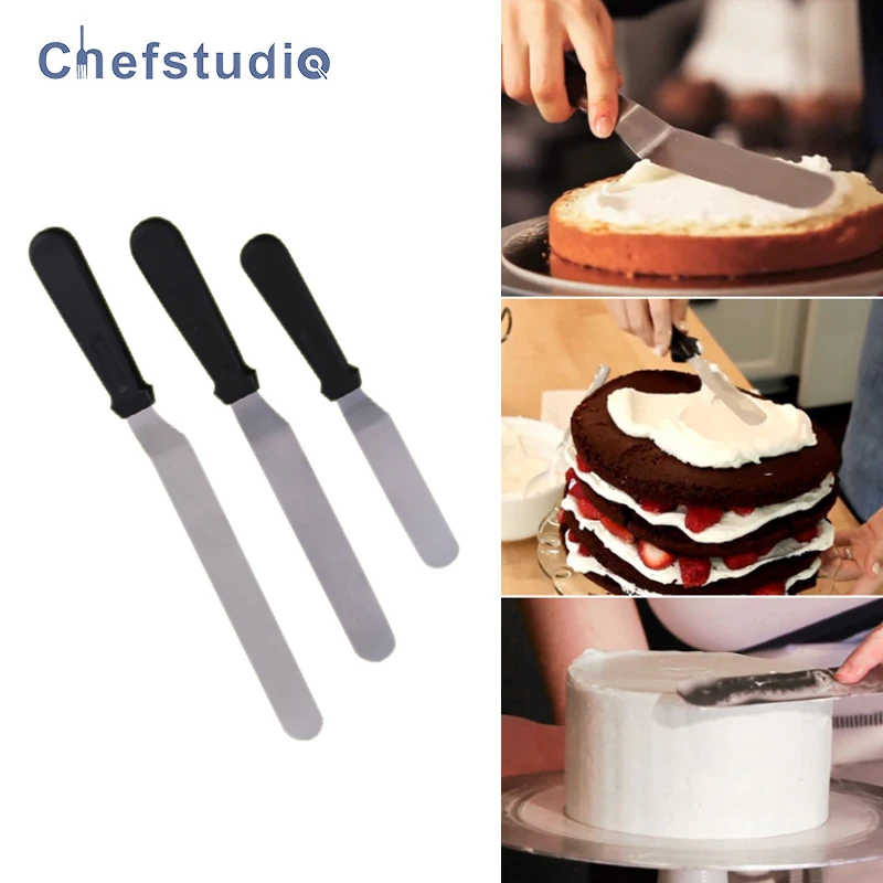 

3 Sizes Stainless Steel Butter Cake Cream Knife Spatula for Cake Smoother Icing Frosting Spreader Fondant Pastry Cake Decorating