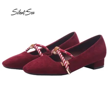 Silentsea новая, повседневная, популярная, Для женщин обувь на плоской подошве обувь цвета красного вина женская обувь толстый каблук; туфли на плоской подошве; однотонная обувь для Цвет Женские повседневные Черные туфли телесного цвета