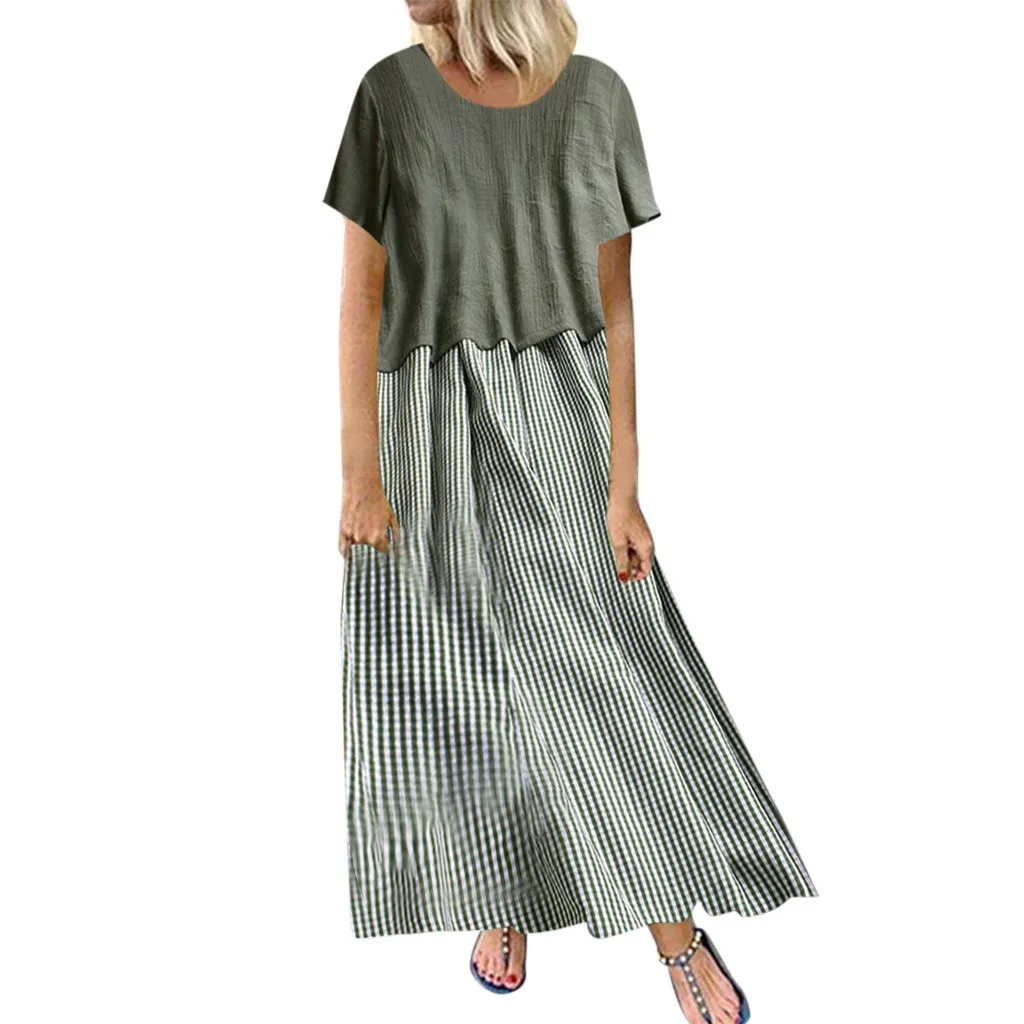 

linen women clothing sets dress and tops summer set O-Neck Short Sleeve Plus Size loose d90724