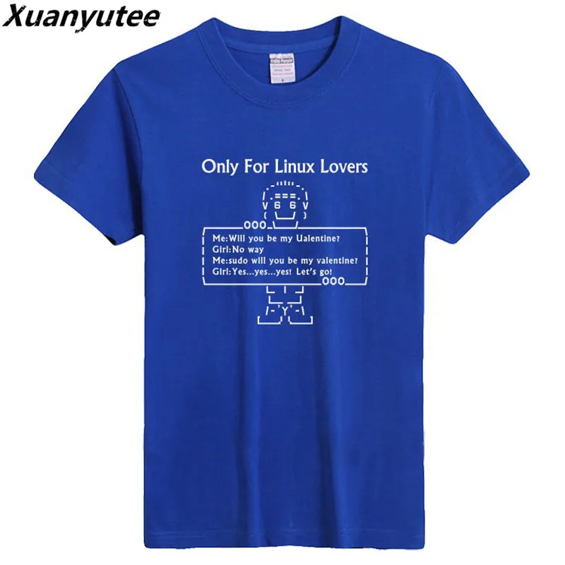 

Xuanyutee Linux T-shirt Men Summer Short Sleeved Flock Printed Only For Linux Lovers Cotton Pattern EU Size XXXL Tee Shirt Homme