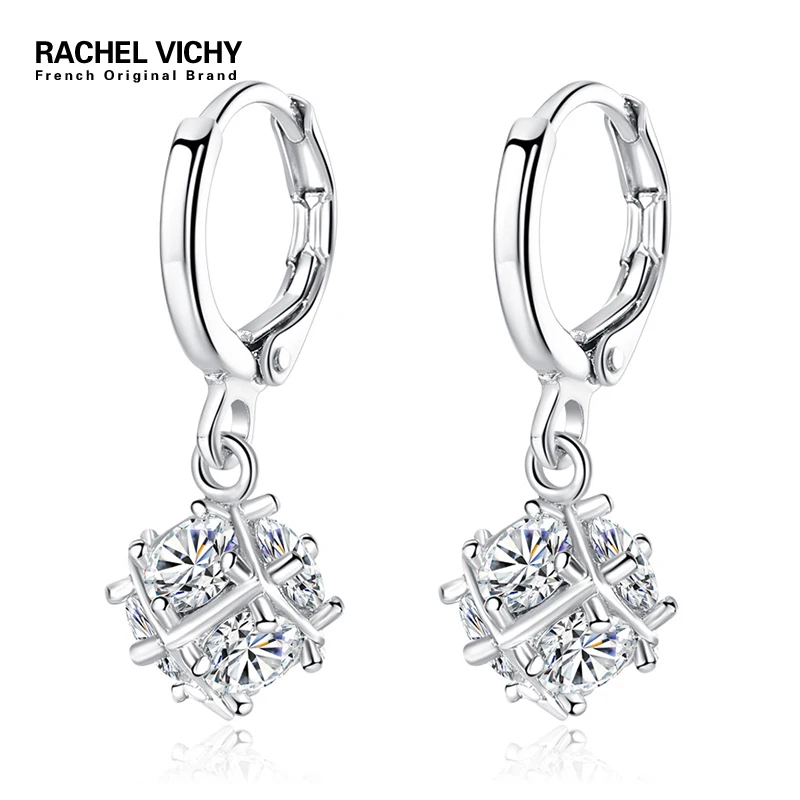 

RACHEL VICHY Silver Color Cute Cube Box Crystal Zircon Earrings for Women Earrings Fashion Crystal Jewelry Brincos Bijoux E280