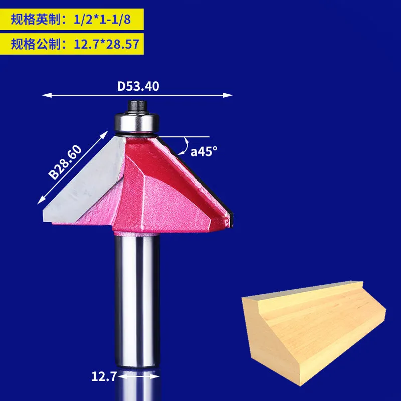 1pc Woodworking router bit 45Deg Chamfering tool milling cutter bearing