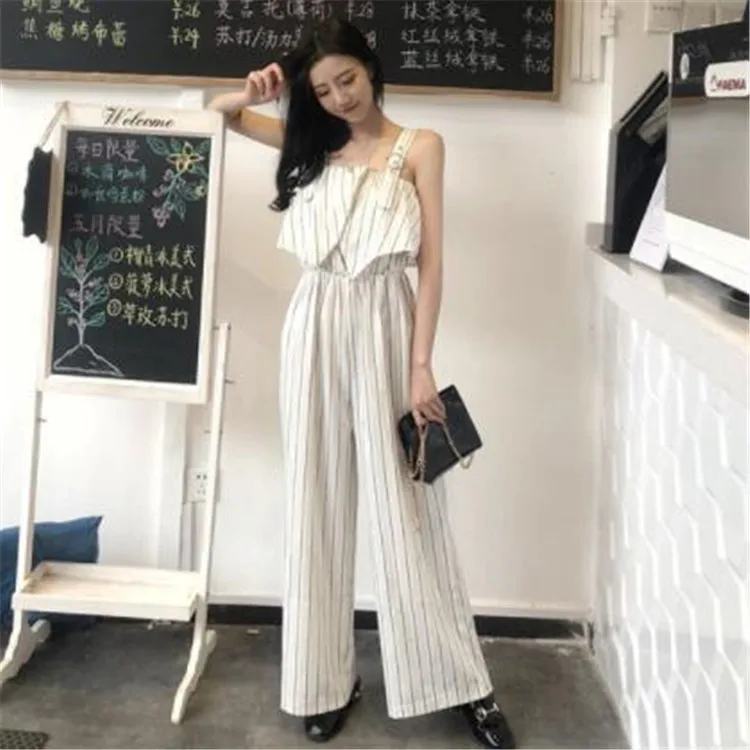 

Ruffles Striped Bodysuit Women 2018 Spaghetti Strap Loose Bodysuit Women 2018 Simple Summer Overalls for Women