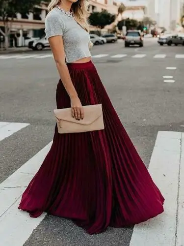 wine red chiffon maxi skirt
