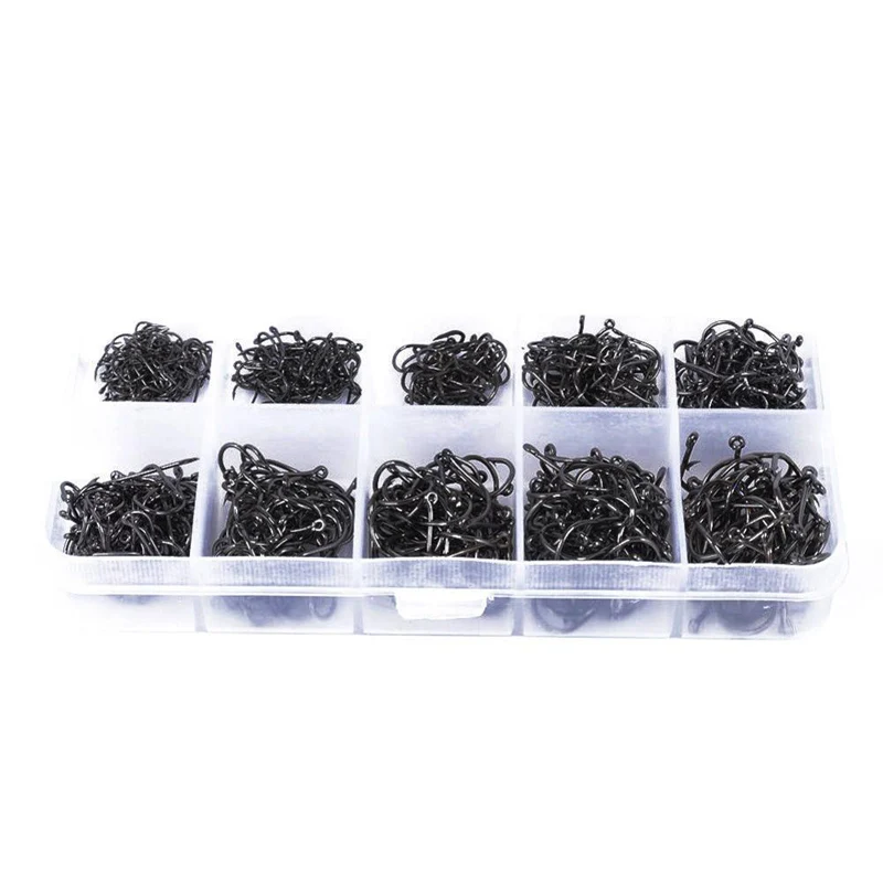 500PCS 3-12 # SET Fishing Hook Japan Carp Black Hooks High Carbon Steel With Hole Barbed Sea Saltwater Fishing Jig Accessories