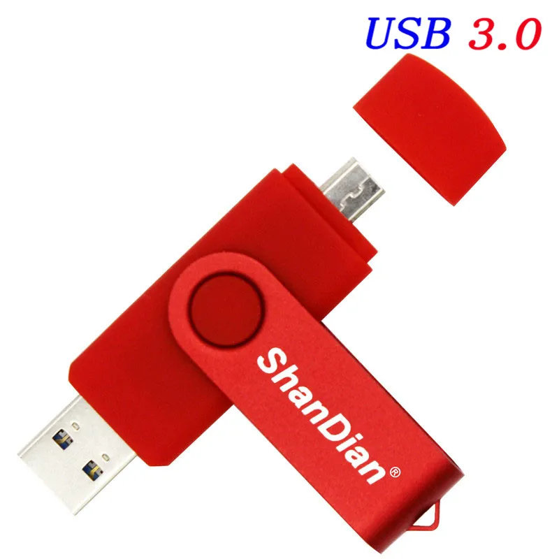 SHANDIAN USB 3,0 OTG Usb флеш-накопитель, 4 ГБ, 8 ГБ, 32 ГБ, 64 ГБ, 128 ГБ, карта памяти, Usb флешка, флешка флеш-накопитель для Android - Цвет: Red