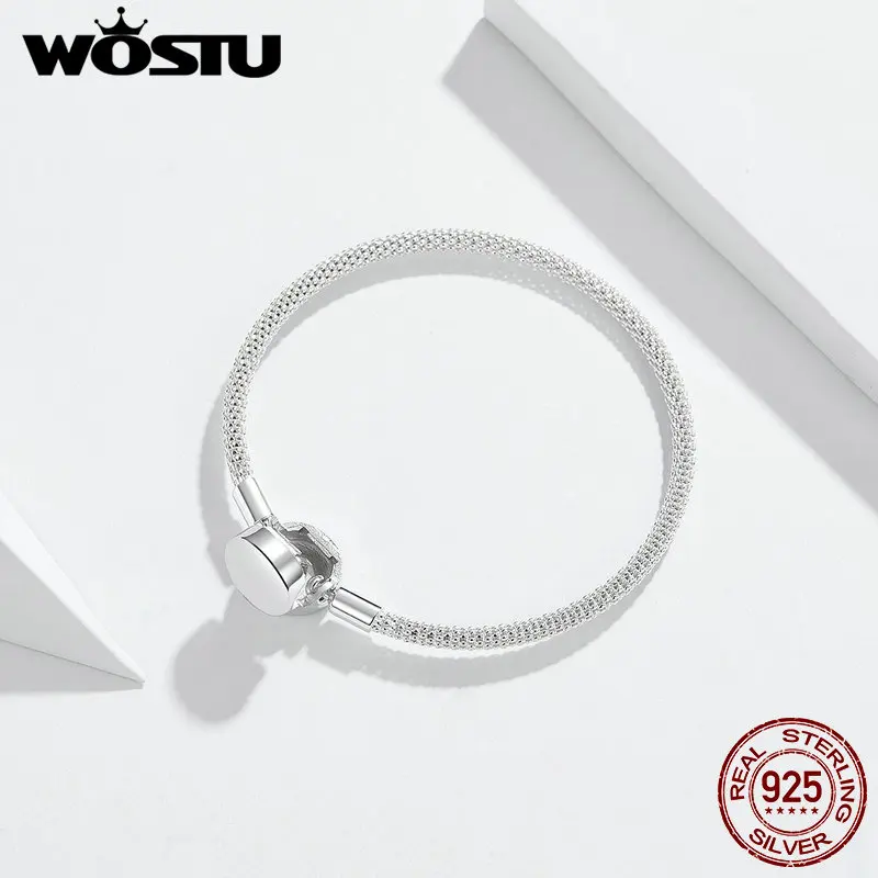 WOSTU Аутентичные 925 пробы серебро Bracelct подходит бусины Подвески чистый CZ браслет для Для женщин ювелирные изделия DAB014