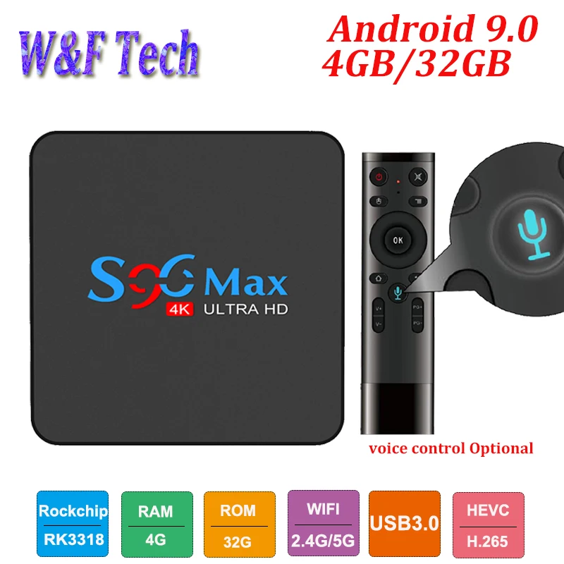 Android 9 0 Смарт ТВ коробка 4 ГБ 32 S96 MAX телеприставка RK3318 2 4G/5G двойной WIFI BT4.1 4K