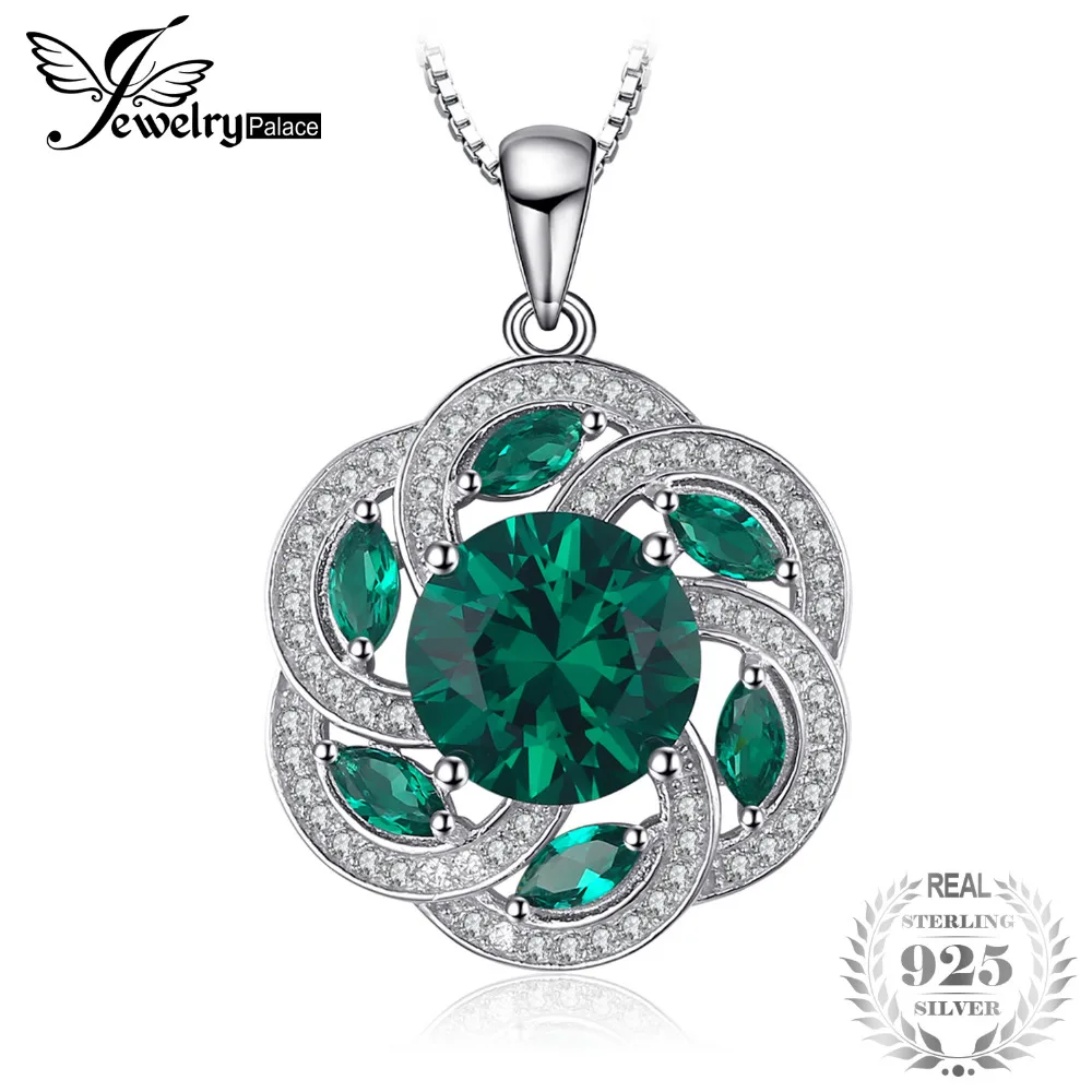 

JewelryPalace Vintage Flower 4.5ct Nano Russian Simulated Emeralds Pendant Chain Necklaces 925 Sterling Silver 45cm Box Chain