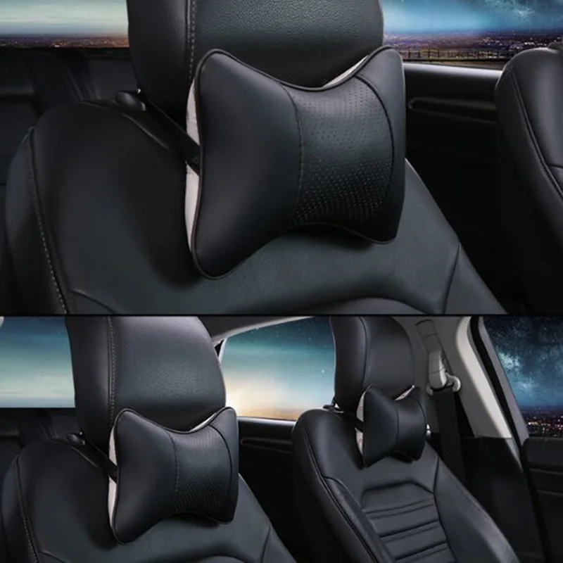 

2019 brand new arrival car neck pillows both side pu leather single headrest fit for most cars filled fiber universal car pillow