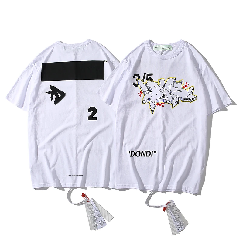 

3D printing 3/5 19ss Off-White OW Men/Women Unisex Fashion Couple Lovers models Cotton Casual Round neck Short sleeve T-shirt