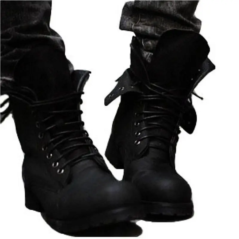 

Fashion Leisure Men Martin Boots Ankle Round Toe Low Punk Motorcycle Boots Spring Autumm Casual Solid Lace up Outdoor Shoes