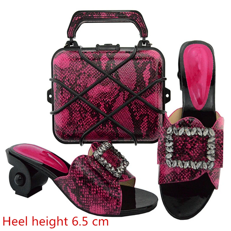 

GL02 Fuchsia Latest Elegant Italian Shoes and Bag Set With Stone African Shoes High Heels Pumps With Purse Free Shipping