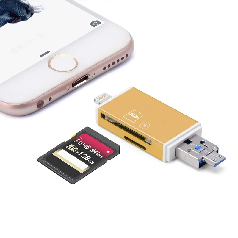 Hotest USB3.0 microUSB Lightning microSD Card Reader SD SDHC SDXC карт для iPhone Android phone ПК