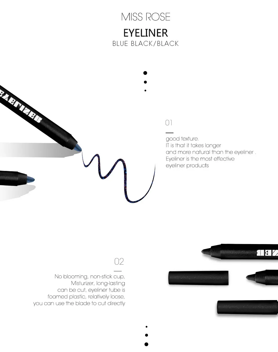 Preto à Prova Água de Longa Miss Rose Marca Quente Lápis Delineador d' Duração Quick Dry Eye Liner Natural 2 Cheap Delineador