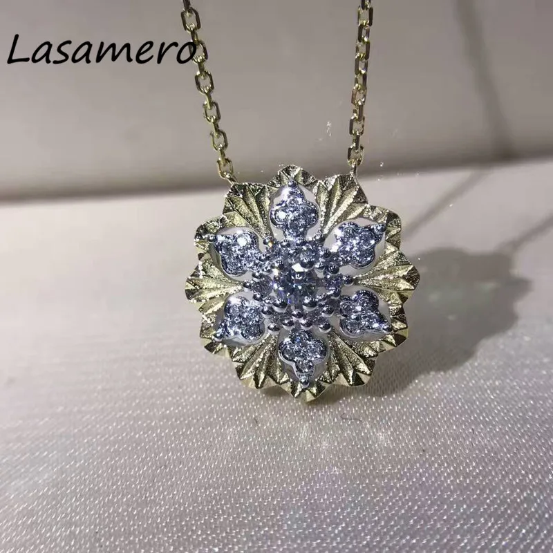 

LASAMERO Halo 0.081 CT Round Cut Center Pave Set 18k Yellow Gold Natural Diamond Pendant Necklace