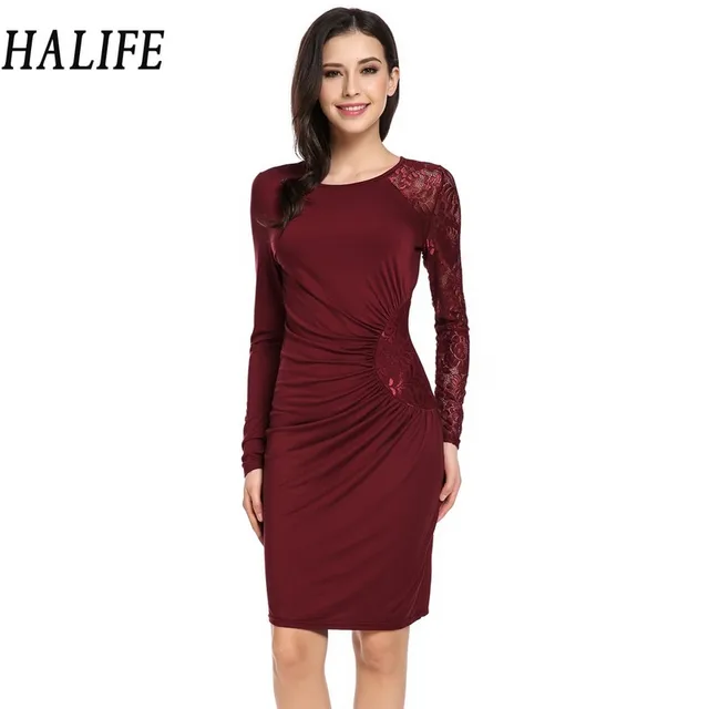 Halife Women Raglan Long Sleeve Work Office Wrap Dress Elegant One Halife Women Raglan Long Sleeve Work Office Wrap Dress Elegant One Side Ruched Sheer Fl Lace