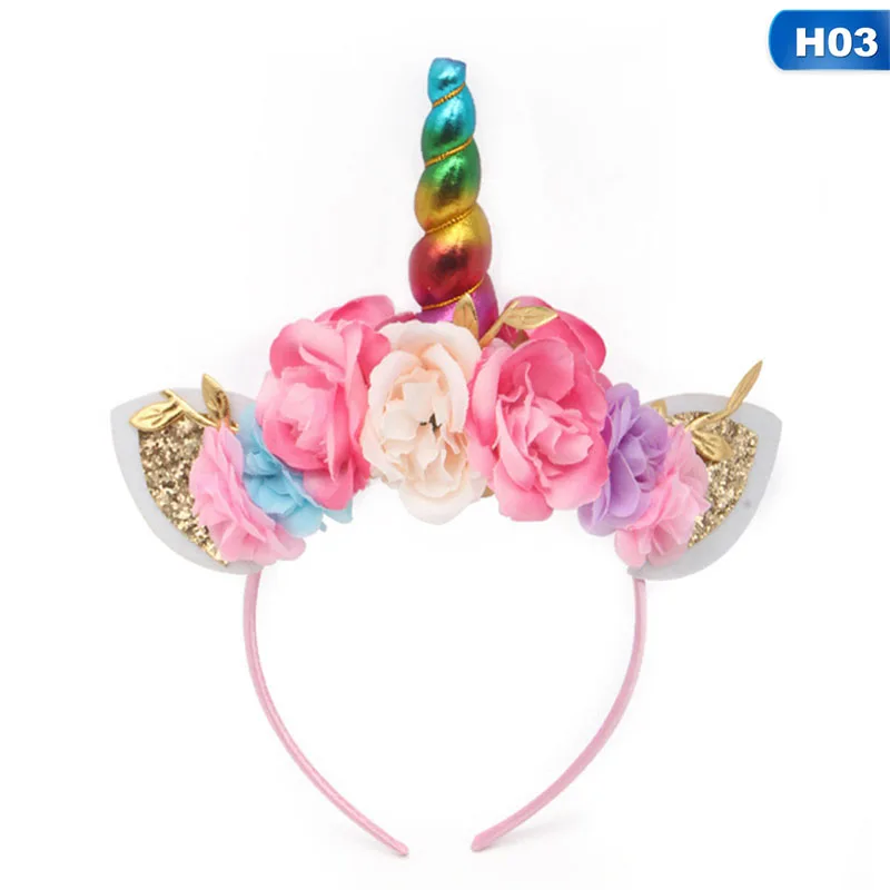 3 Милый каваи дети Радуга Единорог Рог Hairband Дети шифон повязка на голову "Единорог" блеск Пасхальный обруч для волос бонусные аксессуары для волос - Цвет: 3