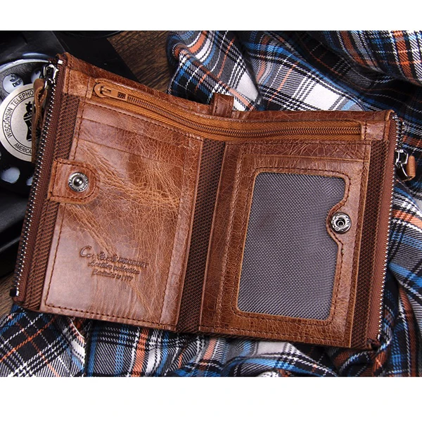 Men Genuine Leather Cowhide Men Vintage Short Wallet