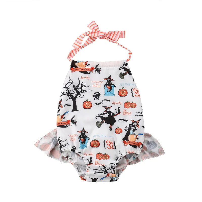 

Newborn Kids Baby Girls Halloween Pumpkin Bodysuits Cotton Printed Ruffles Girls Bodysuit Baby Clothes Orange&White 0-24M