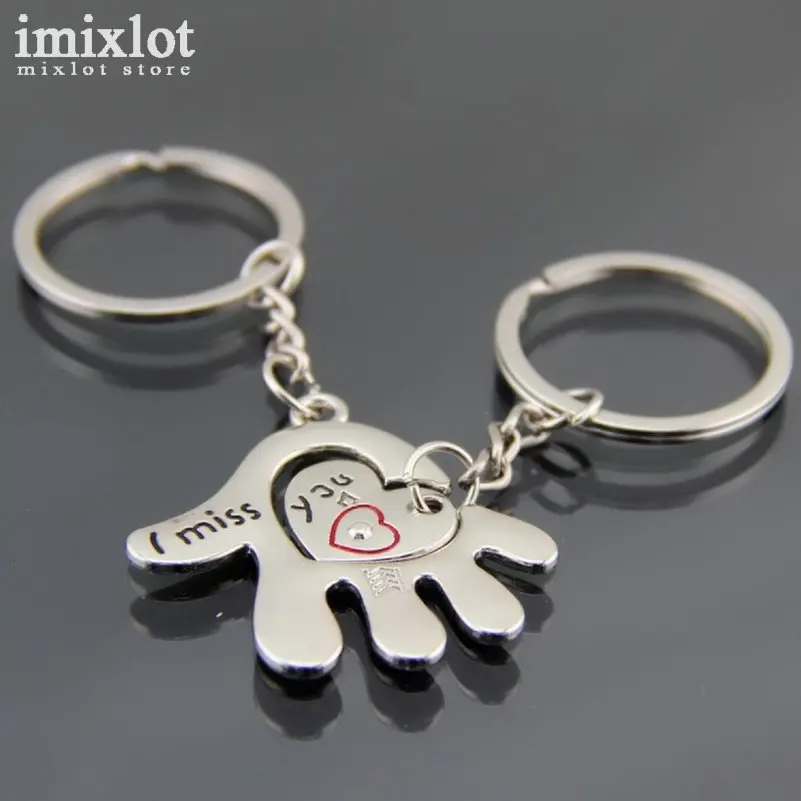 Trendy Hot Sale 1 Pair Silver Alloy "I Miss You" Heart Hand Keyrings