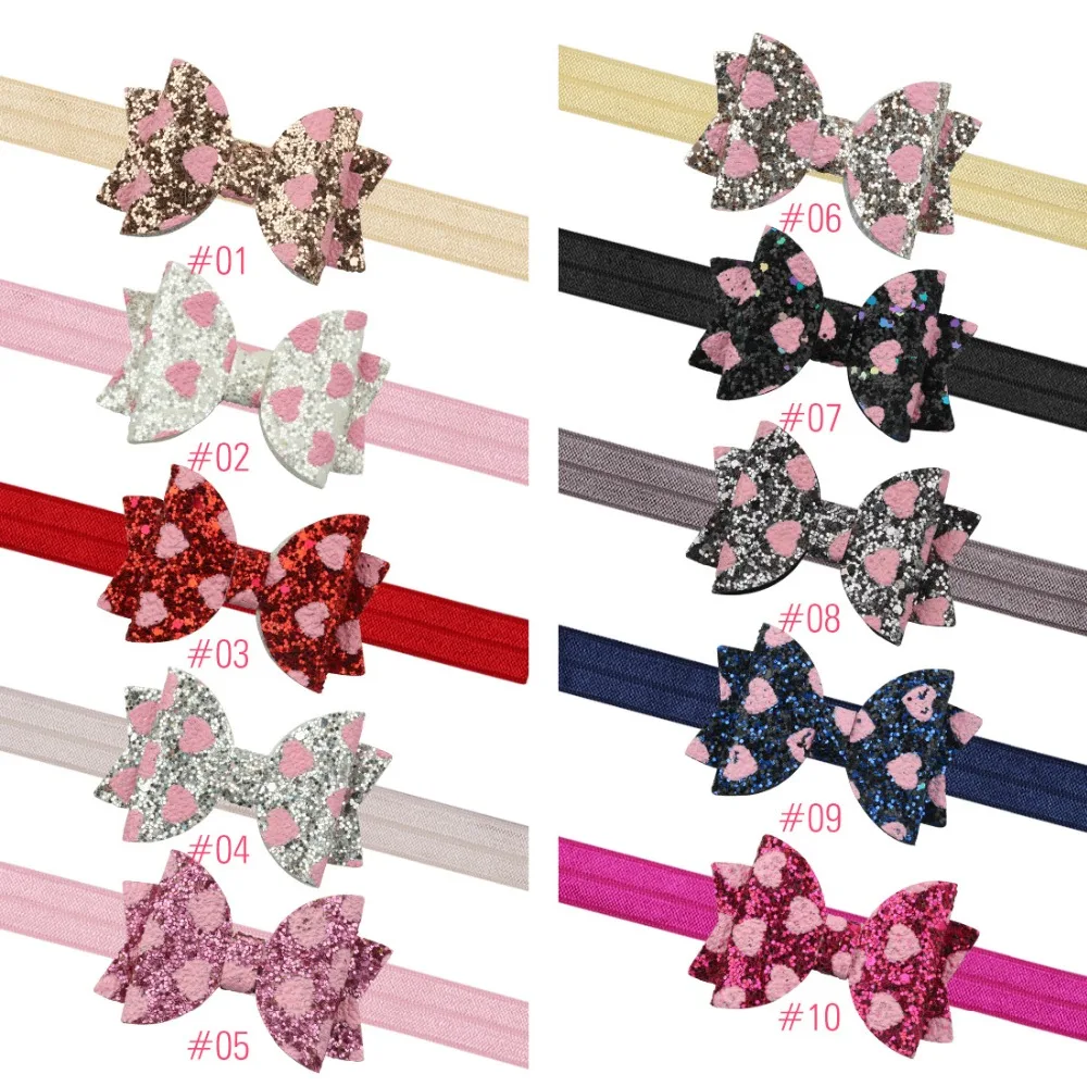 50 pcs/lot ,3inch Glitter bow headband Onion powder love bow hair band
