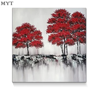 

100% Handmade Abstract red trees Oil Painting on Canvas Modern handpainted Wall Art picture home Decor for living room no framed