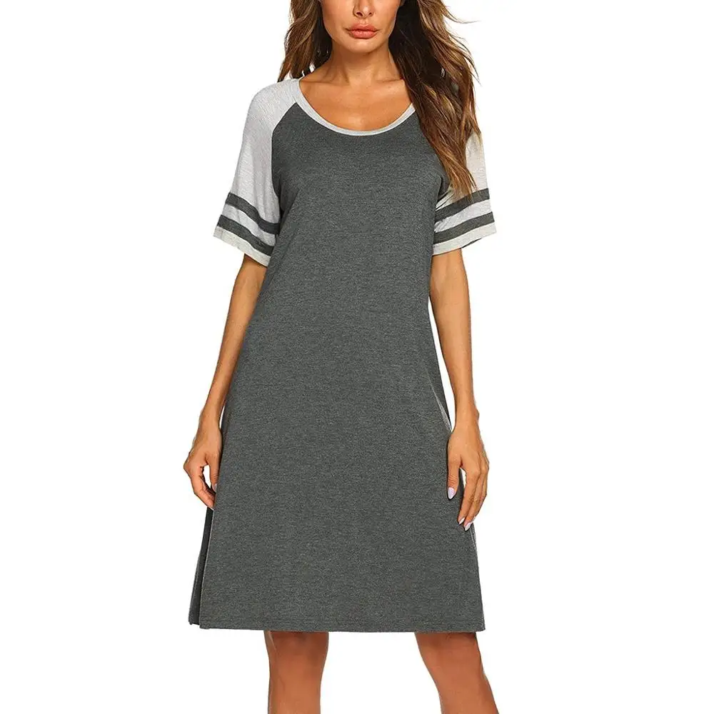 

Women's Cotton Blends Sleepwear Short Sleeve Casual Ladies Clothes Comfy Splicing Color Nightgown female Nightdress lingerie BB4