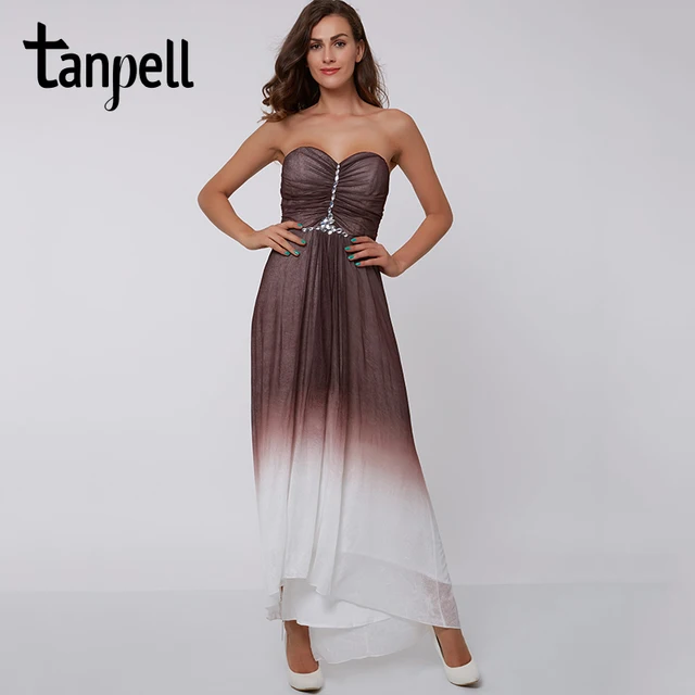 Tanpell Grant Evening Dress Dark Brown Beading Ruched Ankle Tanpell Grant Evening Dress Dark Brown Beading Ruched Ankle Length Sleeveless A Line