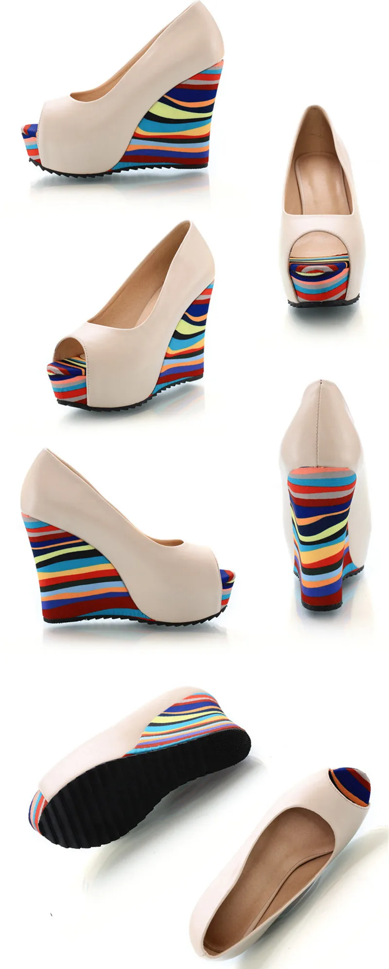 Women Sandals Colorful Striped Platform Wedges Shoes for Women High-Heeled Sexy Open Toe Ladies Shoes Comfortable Slip On Pumps (3)
